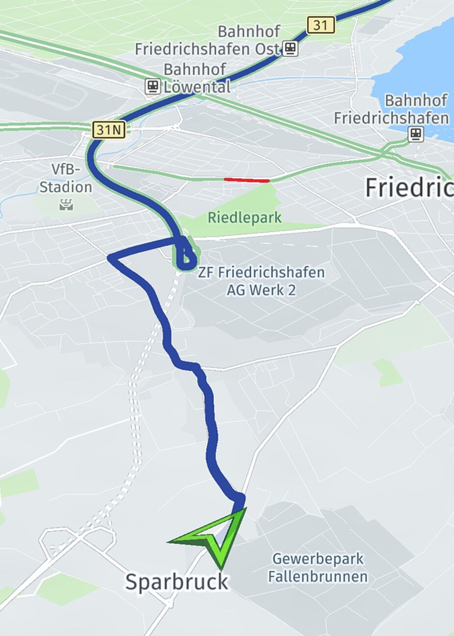 Auch von Sparbruck leiten Navigationsgeräte über Waggershausen zum Colsmanknoten und Riedleparktunnel.