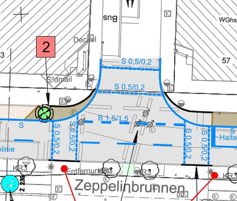 An der Einmündung der Riedleparkstraße in die Friedrichstraße sollte nach dem Willen der Stadtverwaltung der Zebrastreifen beim Gessler 1862 wegfallen. (Sitzungsvorlage Stadt Friedrichshafen)
